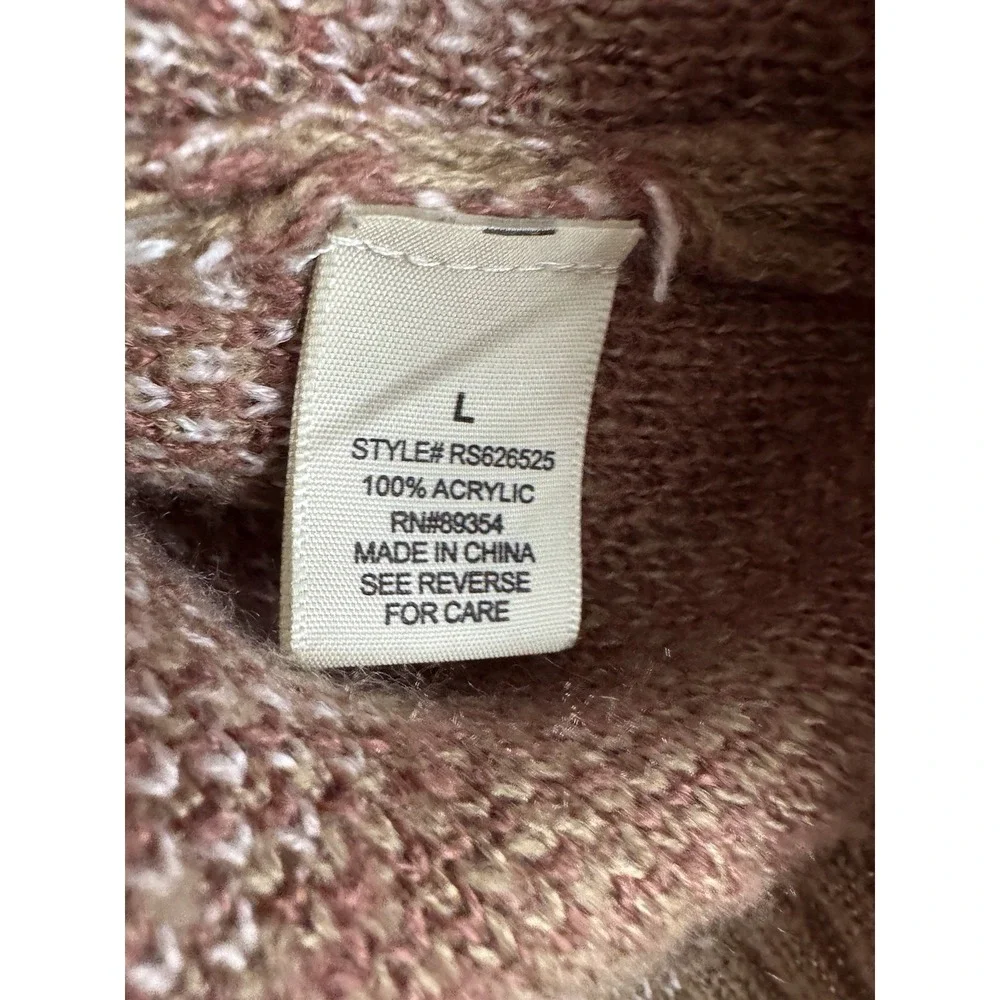 No Comment Boho Geometric Knit Sweater Size‎ Large UEC Brown Pink V-Neck